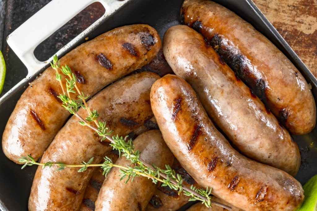 Sausages to make bangers and mash and bratwurst dinner