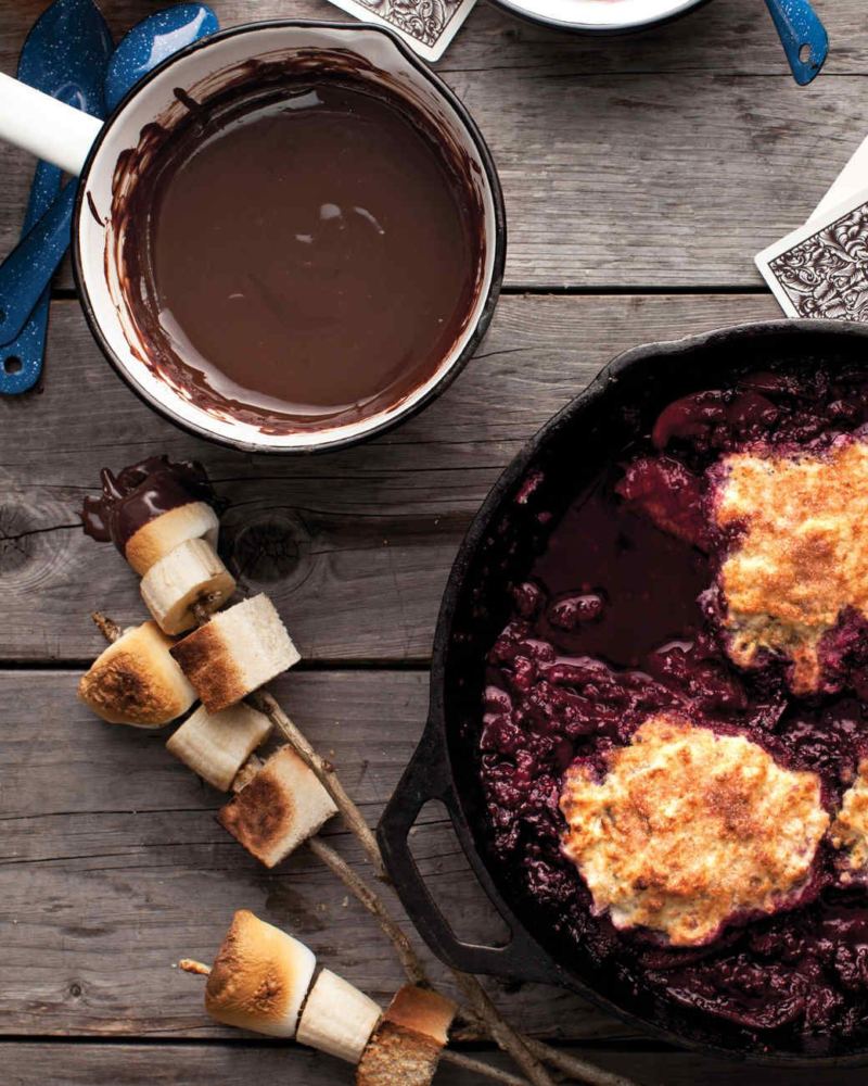 Chocolate fondue with toasted marshmallow