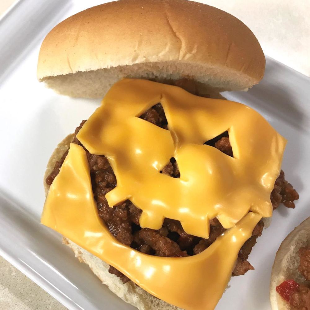 Jack o Lantern inspired cheeseburgers