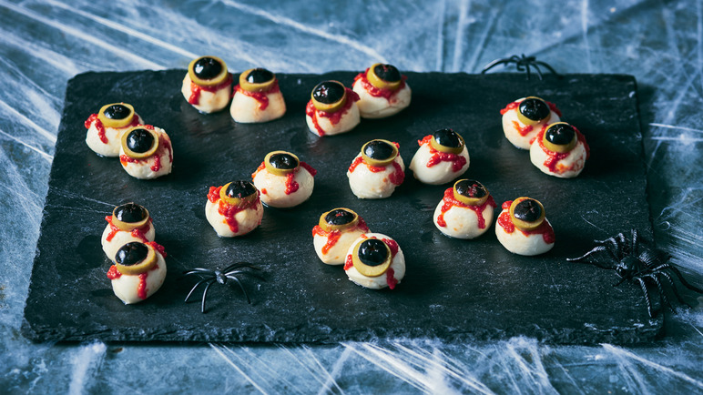 mozzarella eyes for Halloween