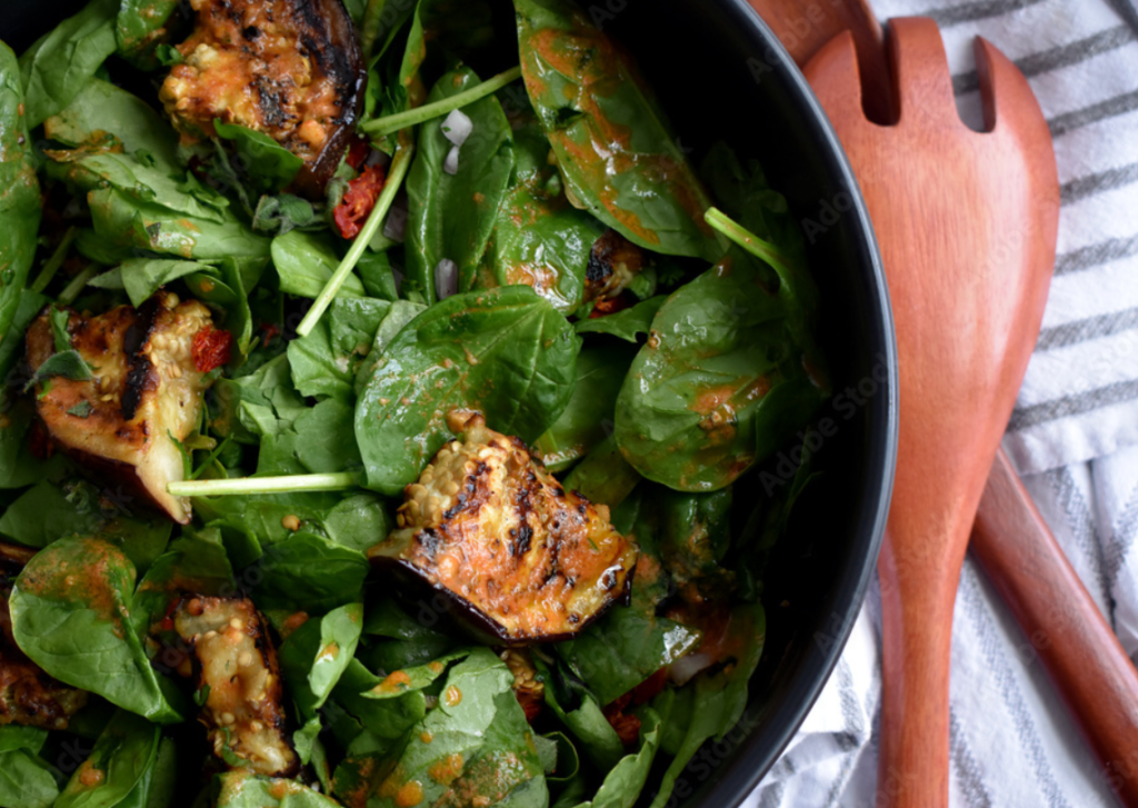 aubergines and spinach salad