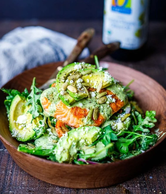 grilled salmon salad with avocado