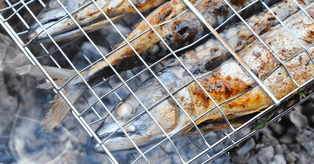 sardine skewer in a grill basket