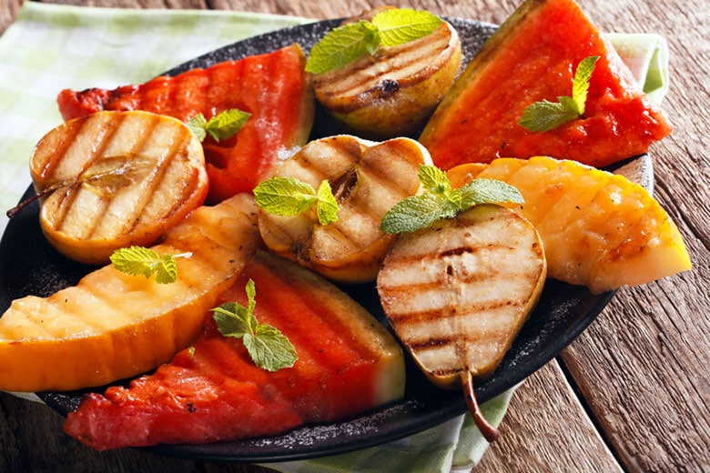 grilling fruits and put in a bowl